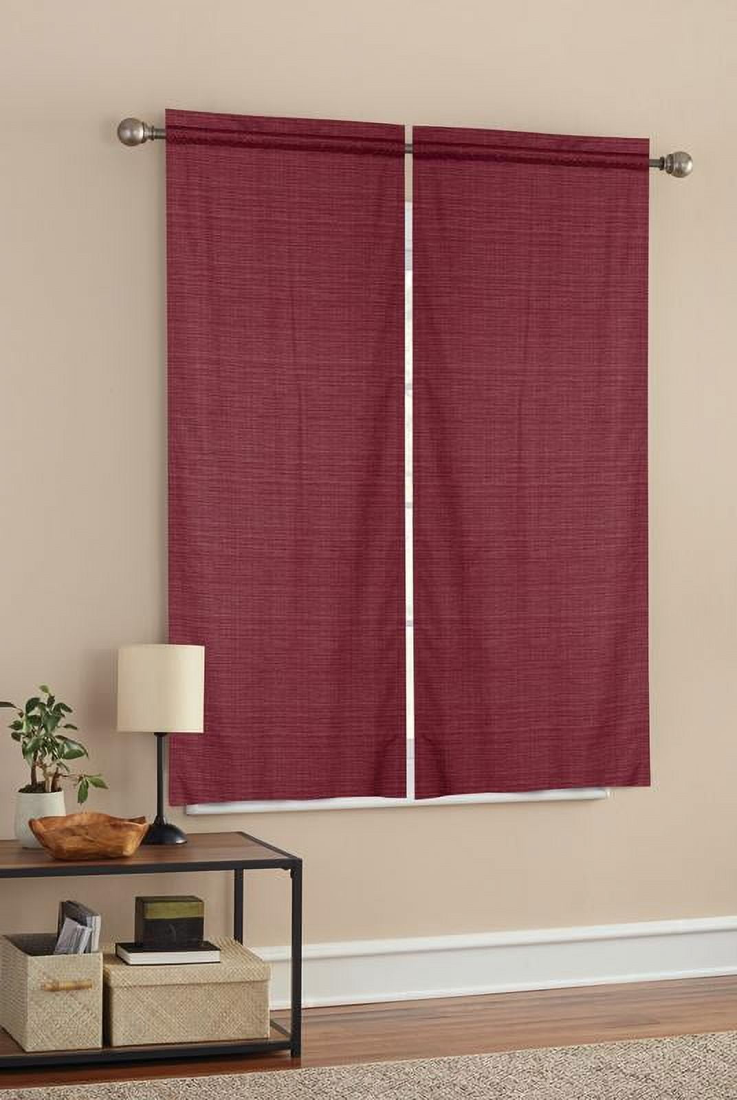 Mainstays Threaded Print Solid Color Room Darkening Rod Pocket Curtain Panel Pair, Set of 2, Red, 30 x 63