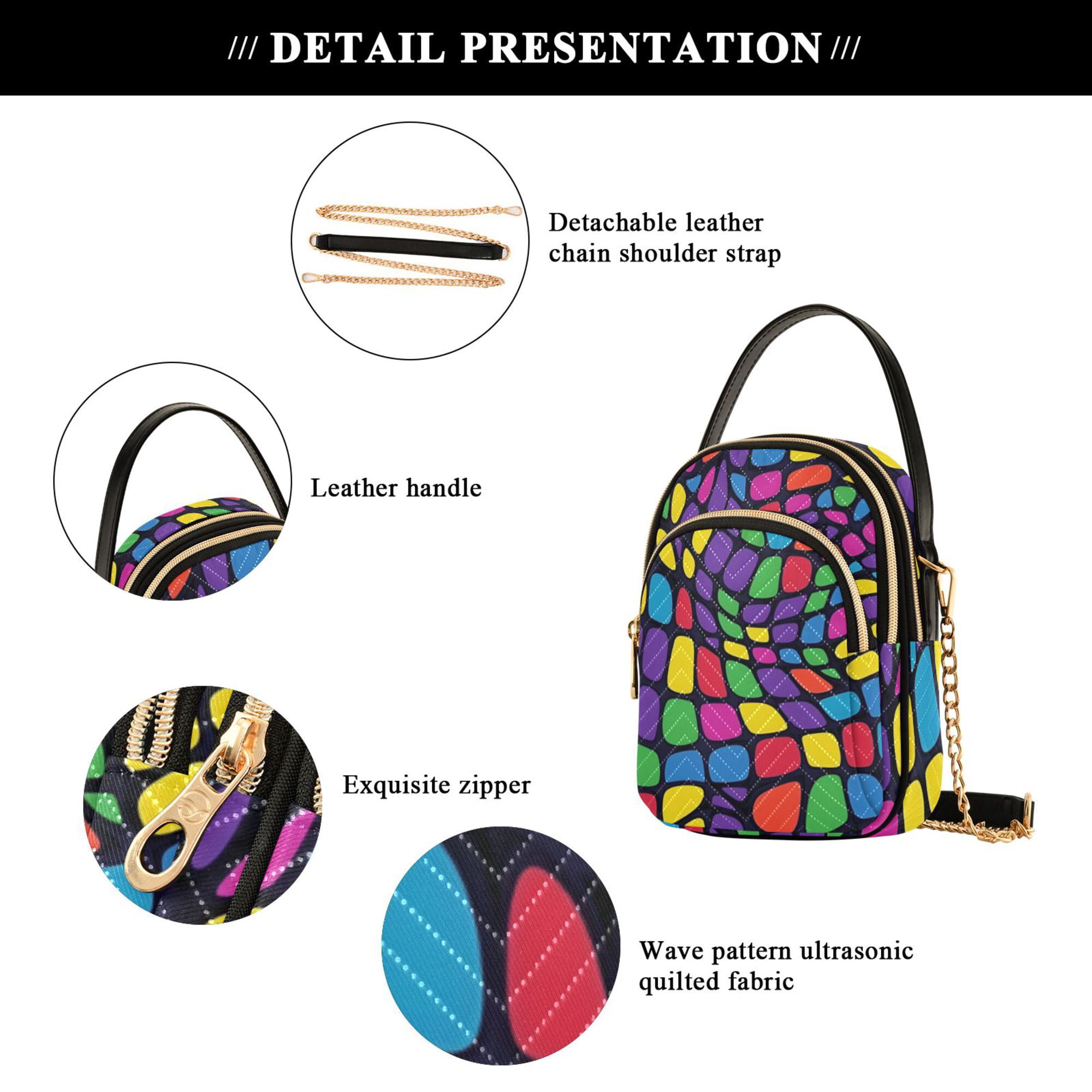 FORMRS Crossbody Bag for Women Quilted Travel Shoulder Cell Phone Purse with Chain Strap Handbag, Colorful Psychedelic