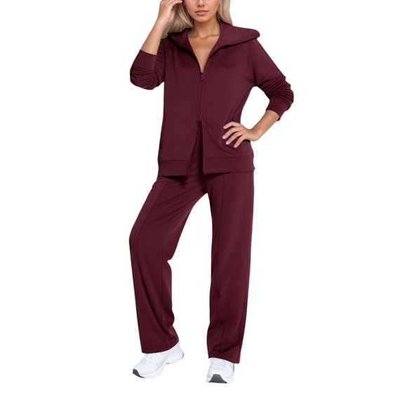 sususu Womens Sets,Fall Clothes Contemporary Women's Two Piece Trouser Set with Long Sleeve Zipper Top and Casual Pants for Everyday Fashion Outfit - Red