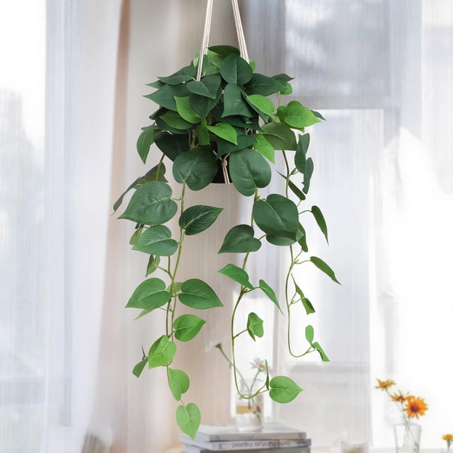 Planta Colgante Artificial de Pothos Elytus con Maceta Verde