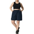 thumbnail image 2 of FAB CURVES Women's Plus Size Drawstring Elastic Waist Straight Leg Cargo Shorts 3X Dark Blue, 2 of 6
