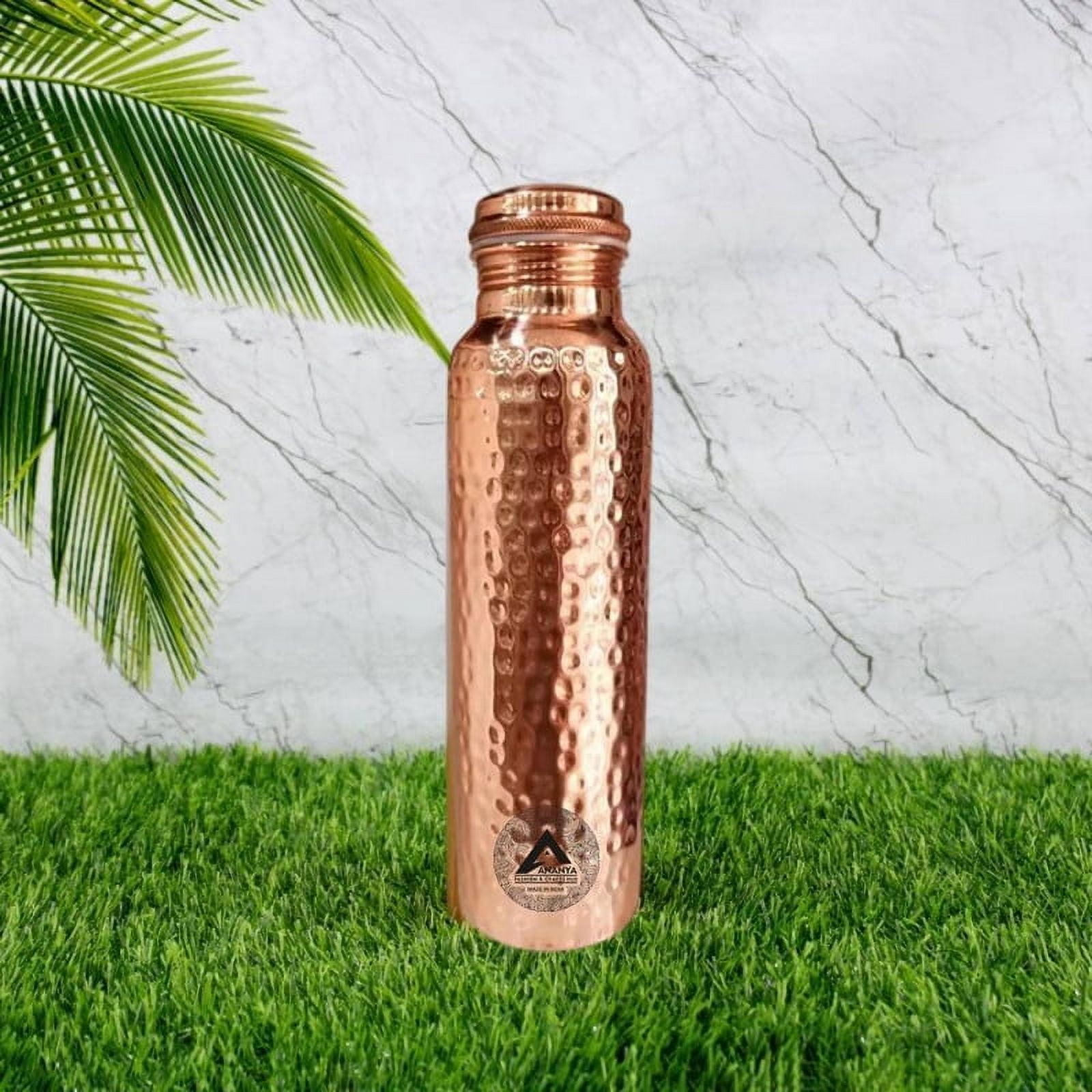 Set of 2 Hammered Pure Copper Water Bottle 950 ML With Dupion Carry Bag Ayurveda Health Benefits