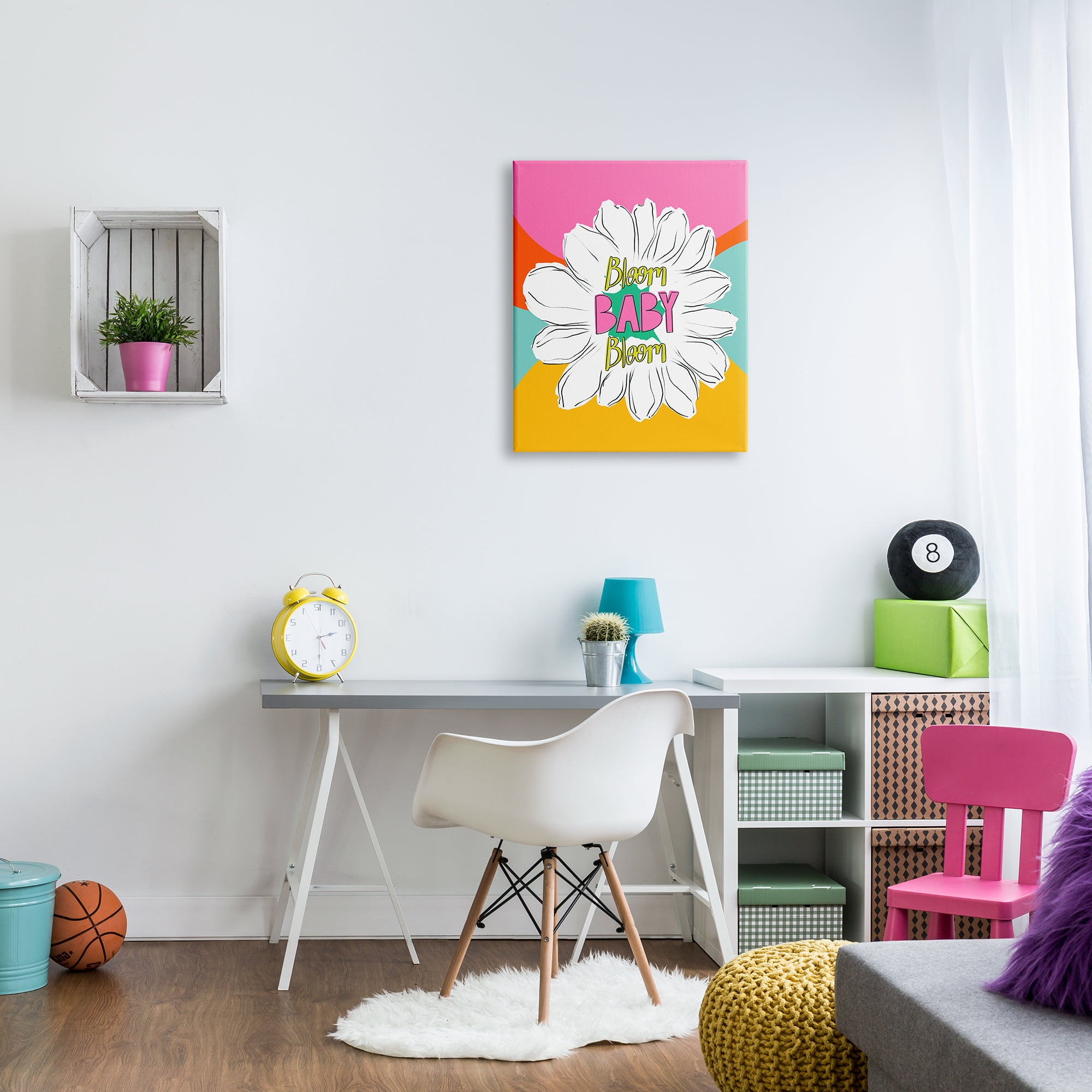 Stupell Industries Bloom Bright Flower Phrase Inspirational Painting Gallery Wrapped Canvas Print Wall Art, 24 x 30