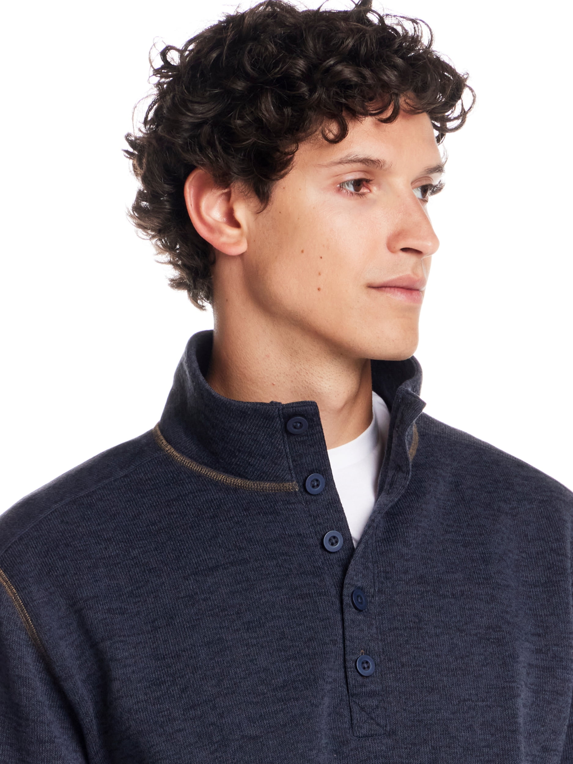 Frontier Threads Men's Long Sleeve Button Mock Neck Sweaterfleece