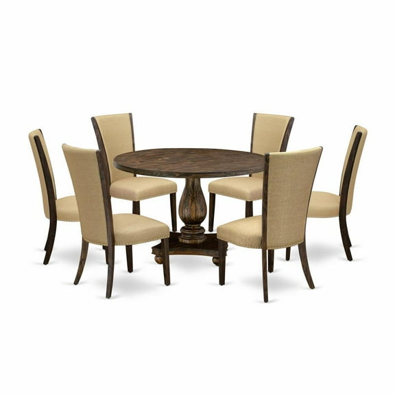 East West Furniture Irving 7-Piece Wood Dining Set in Distressed Jacobean/Brown
