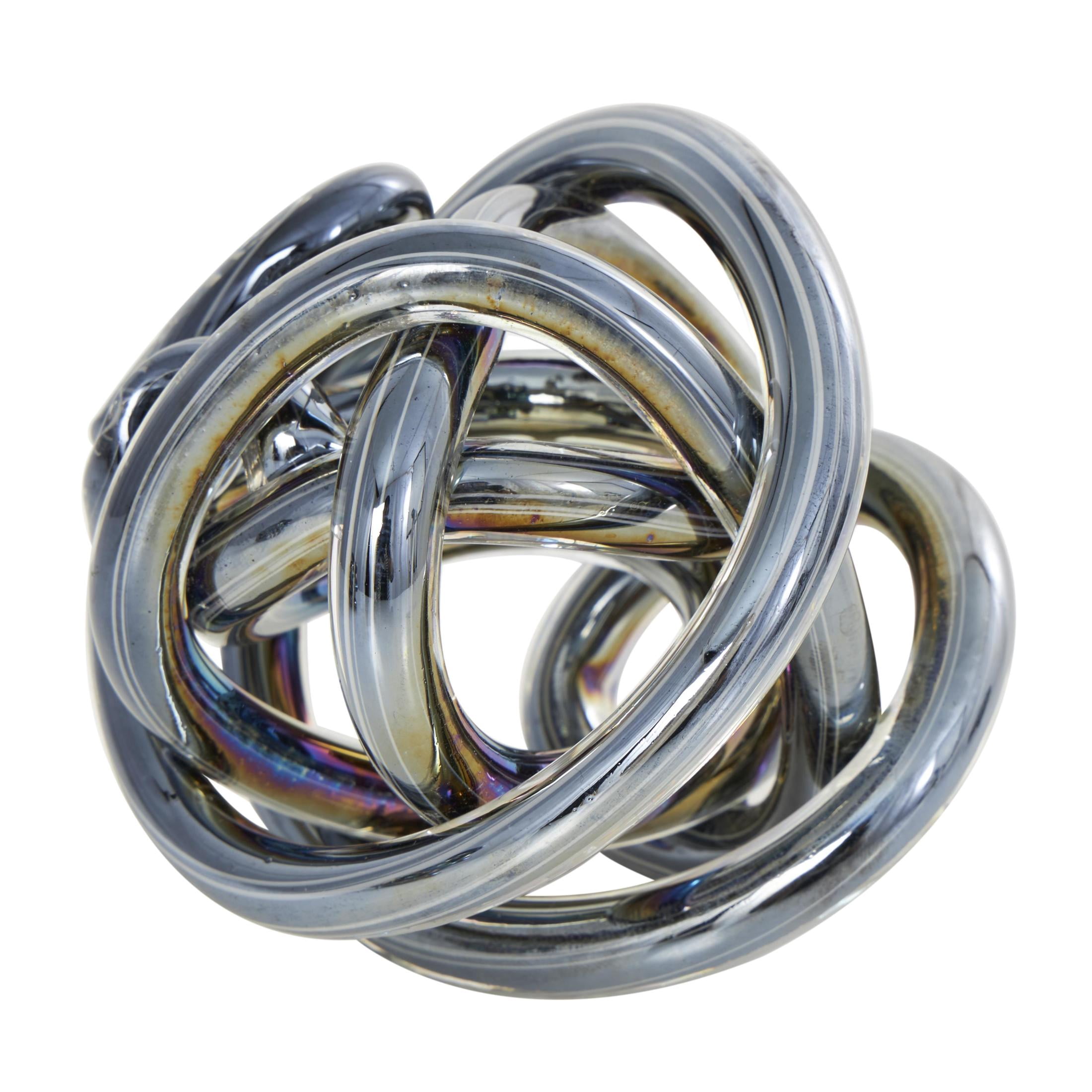 5", 4", 4"W Dark Gray Glass Handmade Iridescent Knotted Ball Abstract Sculpture, by DecMode (3 Count)