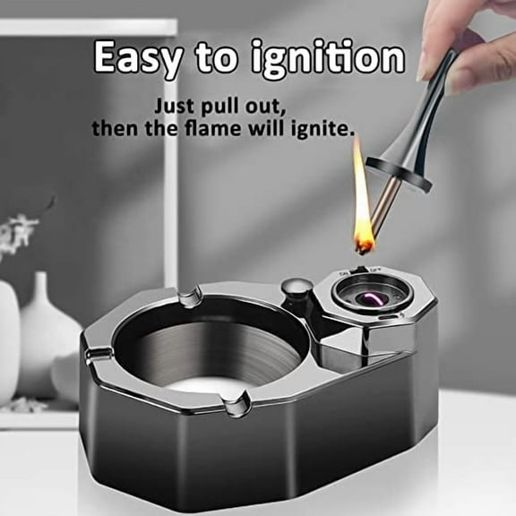 Stainless Steel Ash Tray with Forever Match Lighter, No Oil, Great Gift for Men
