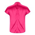 thumbnail image 5 of Pincandy Women's Round Neck Short Sleeved Left Shoulder Pleated Satin Women's Top Short Sleeved Round Neck Top,Hot Pink,M, 5 of 6