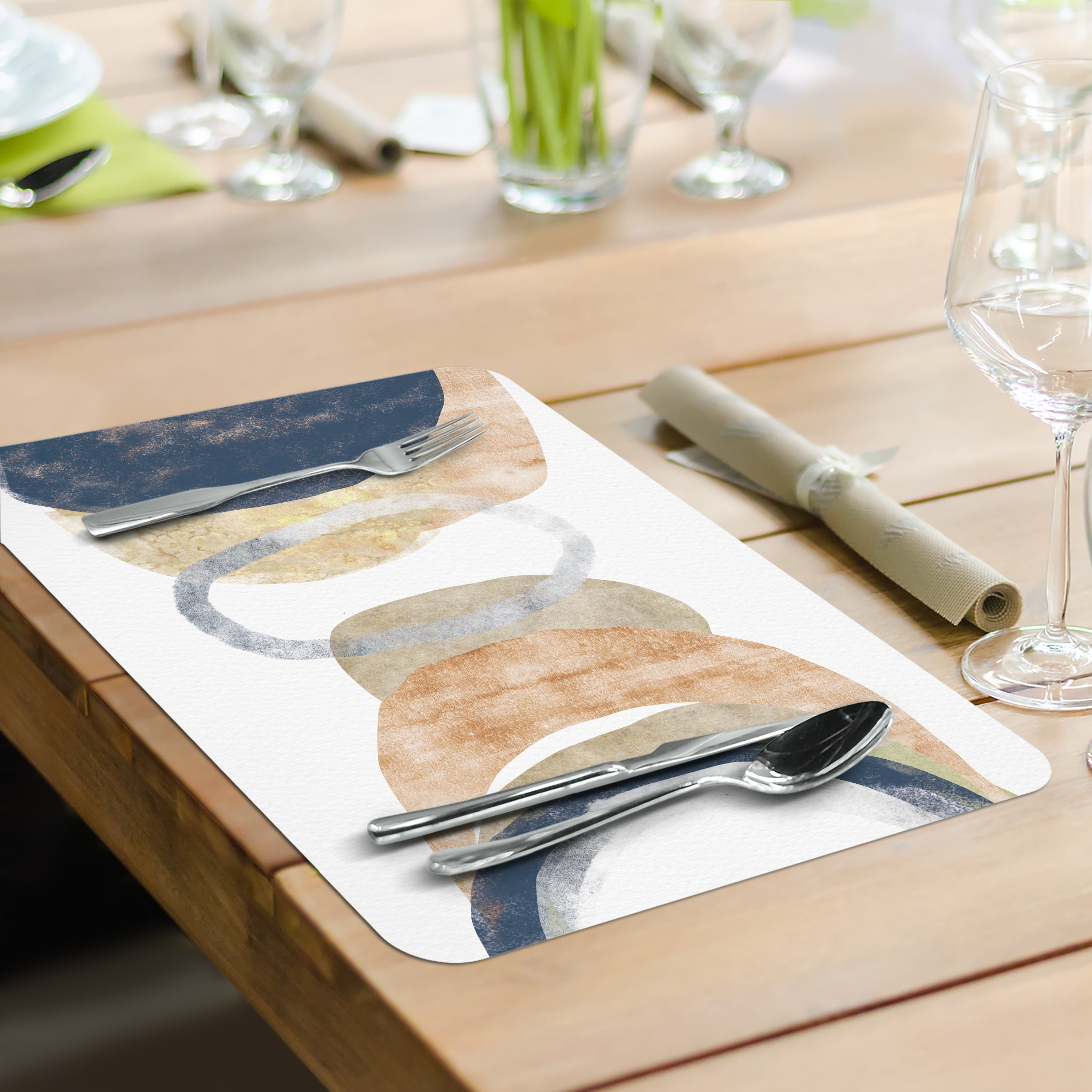 (4 pack) Conimar Blue Abstract Reversible Flexible Plastic Placemat