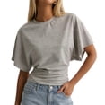 thumbnail image 7 of Yopmin Dolman Short Sleeve Top Crewneck Tighten Waist Crop Top Casual Loose Summer Tee for Daily Wear, 7 of 7