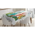 thumbnail image 1 of Velociraptor Tablecloth, Children Playing with Dinosaurs Imagination Creative Kids Rhino Jurassic Fun, Rectangular Table Cover for Dining Room Kitchen, 60 X 84 Inches, Multicolor, by Ambesonne, 1 of 3