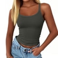 thumbnail image 3 of Sleeveless Tank Top for Women Spaghetti Strap Form Slim Fitting Scoop Neck Ribbed Knit Basic Cami Shirts Dark Gray L, 3 of 5