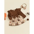 thumbnail image 3 of Suealasg Baby Girls Thanksgiving Outfit 3 6 9 12 18 Months Infant Girls Long Sleeve Turkey Pumpkin Print Romper Dress + Headband Set 2Pcs Newborn Girl Fall Clothing, 3 of 7