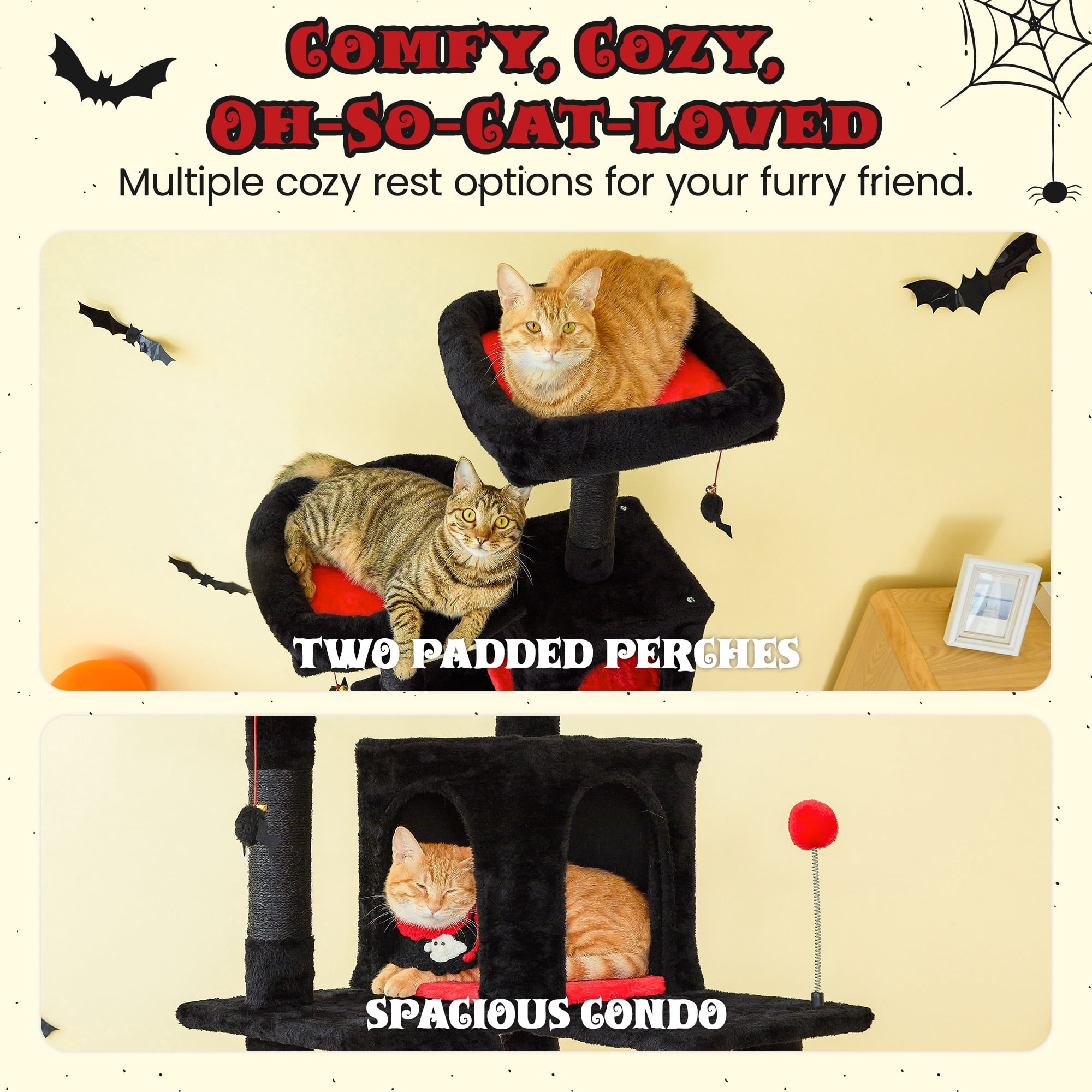MWPO 70.1-in Multilevel Cat Tree Tower with Condo, Perch and Scratching Post, Black