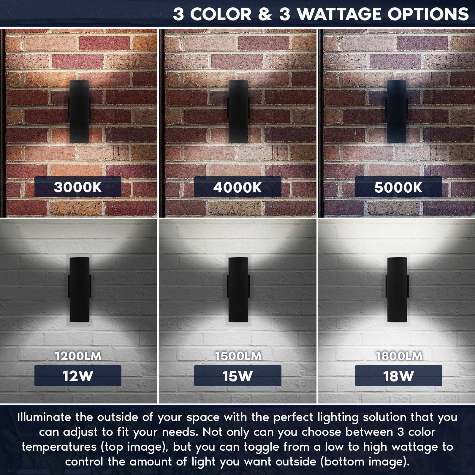 Luxrite Dusk to Dawn LED Outdoor Wall Light, 10", Up or Up and Down Light, 3CCT 3000K-5000K, 12/15/18W, IP65, ETL