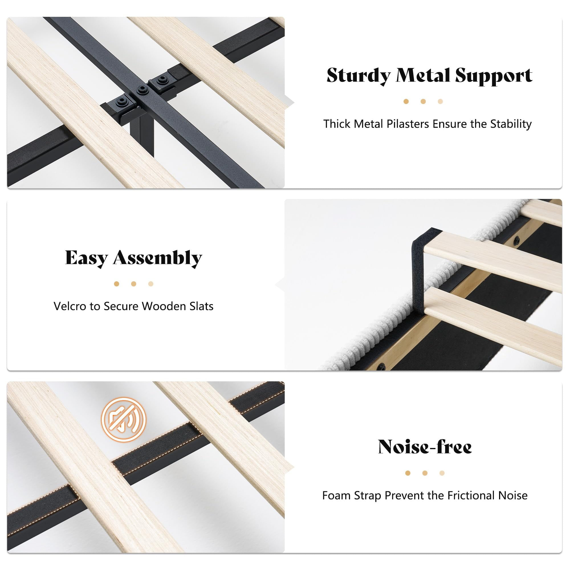 Merluxy Modern California King Size Bed Frame with Fireplace and Tall Headboard, Corduroy Upholstered Wingback Platform, Greige