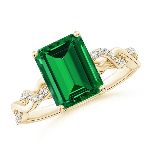 ANGARA Lab Grown 2.25 Ct Emerald-Cut Solitaire Emerald Infinity Twist Ring for Women in 14K Yellow Gold (Size-9x7mm) | May Birthstone, Anniversary, Jewelry Gift for Women | Lab-Grown Emerald Ring