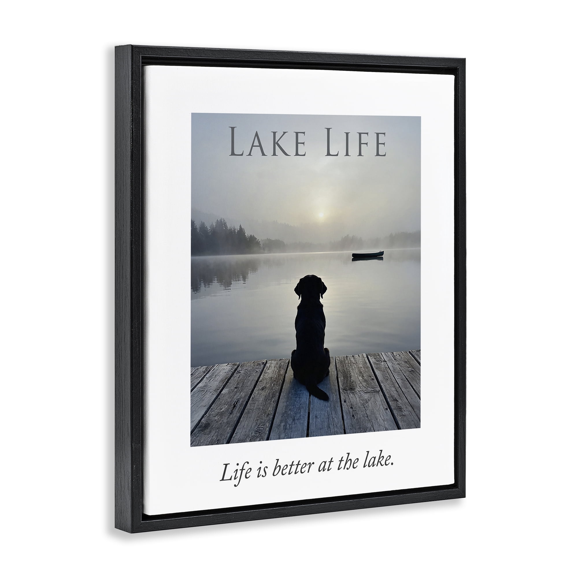 Stupell Industries Lake Life with Dog Black Framed Floater Canvas Wall Art, design by A Barefoot Stylist