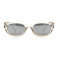thumbnail image 3 of Womens Narrow Rectangle Silver Mirror Lens Mod Bevel Plastic Sunglasses Peach, 3 of 8