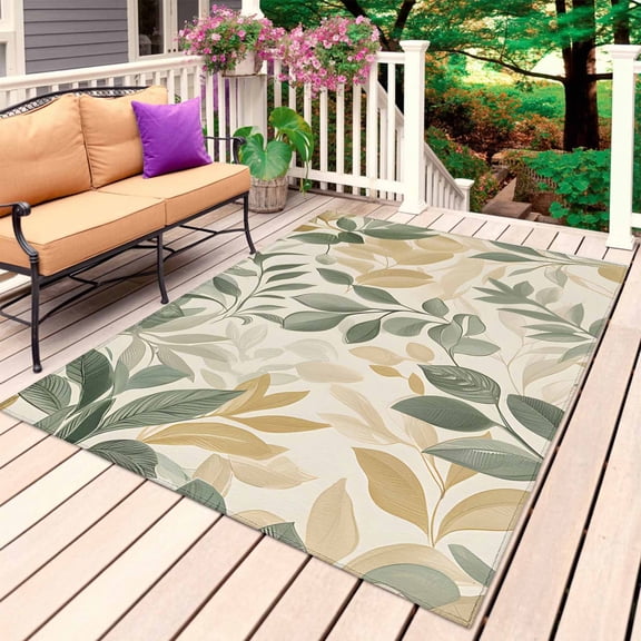 Sage Green Yellow Botanical Outdoor Rug for Patio/Deck/Porch, Non-Slip Large Area Rug 4 x 6 Ft, Spring Summer Vintage Indoor Outdoor Rugs Washable Area Rugs, Reversible Camping Rug Carpet Runner