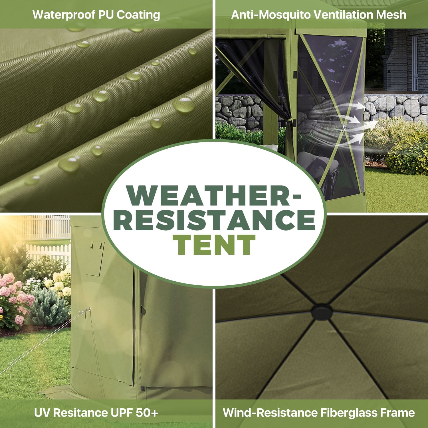 BaPiPro 12x12 FT Pop Up Gazebo with Removable Top for Stargazing, Outdoor Screen House with Sidewalls & Netting, Waterproof Canopy Tent for Patio, Backyard, Camping, Green
