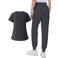 thumbnail image 6 of Minjewel Women's Asymmetric Collar Short Sleeve Scrubs for Women Set with Pockets, Stylish & Functional Scrub Set for Healthcare Workers,Gray M, 6 of 8