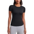 thumbnail image 1 of Camisa CRZ YOGA de modal acanalado de manga corta negra para mujer, 1 of 6