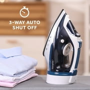 Sunbeam 1700W Steam Iron, Retractable Cord, Shot of Steam, Steel Soleplate, Blue-White