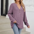 thumbnail image 4 of Túnica de punto acanalado de manga larga para mujer - Blusa con cuello en V abotonado, conjunto informal de otoño a la moda, material de poliéster, tallas S-XXL, 4 of 8