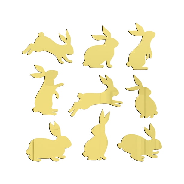 Bearachild 9 Uds pegatina de pared de Pascua calcomanía de acrílico para pared forma de Animal espejo Festival Paster para decoración del hogar Kits de decoración para fiestas oro JM623 Bearachild HA003780-02