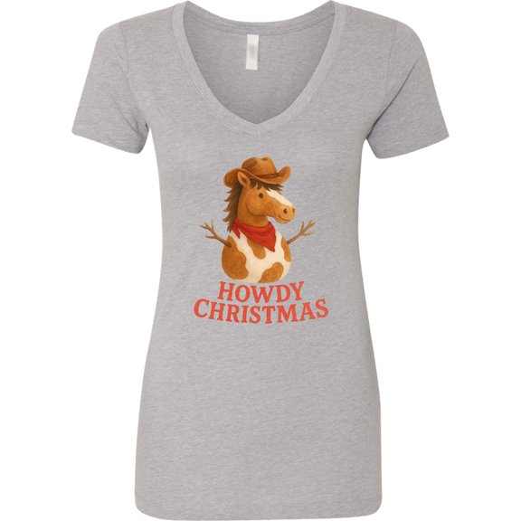 Inktastic Howdy Christmas Cowboy Snowman Horse Women's V-Neck T-Shirt