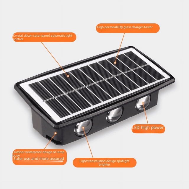 Luces solares para puerta de patio, luces de pared, luces de pared impermeables para exteriores, focos para villas, luces de pared de alto brillo con cabezal doble hacia arriba y hacia abajo