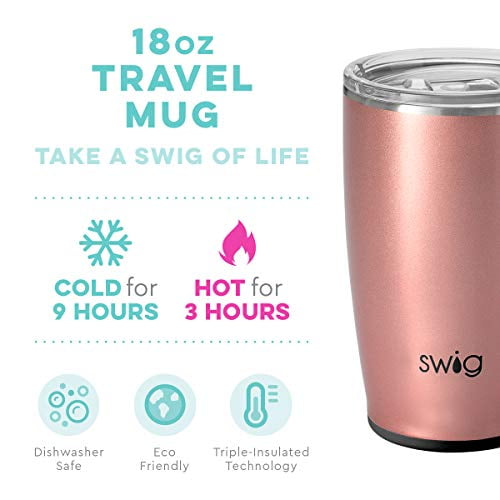 Swig Life 18oz Travel Mug with Handle and Lid, Stainless Steel, Dishwasher  Safe, Cup Holder Friendly, Triple Insulated Coffee Mug Tumbler in Purple  Reign Print 