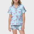 thumbnail image 2 of oqasdz Girls Summer Outfits 2 Piece Set Short Sleeve Top With Bow Print And Elastic Waist Shorts Casual Pajamas For Toddler Kids/6-7 Years, 2 of 4