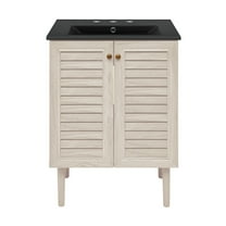 Bron 24" Freestanding Bathroom Vanity in White Oak with Black 3-Hole Widespread Sink Top