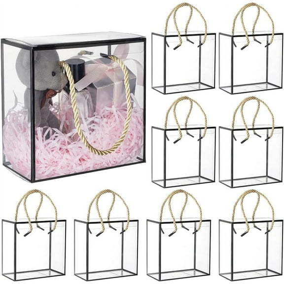10 Set 10 Set Transparent Favor Boxes 5.5x5.5x3 Inch Treat Gift Boxes with Black Border Lace and Handle for Candy Chocolate Party Favors Christmas Gift Packaging