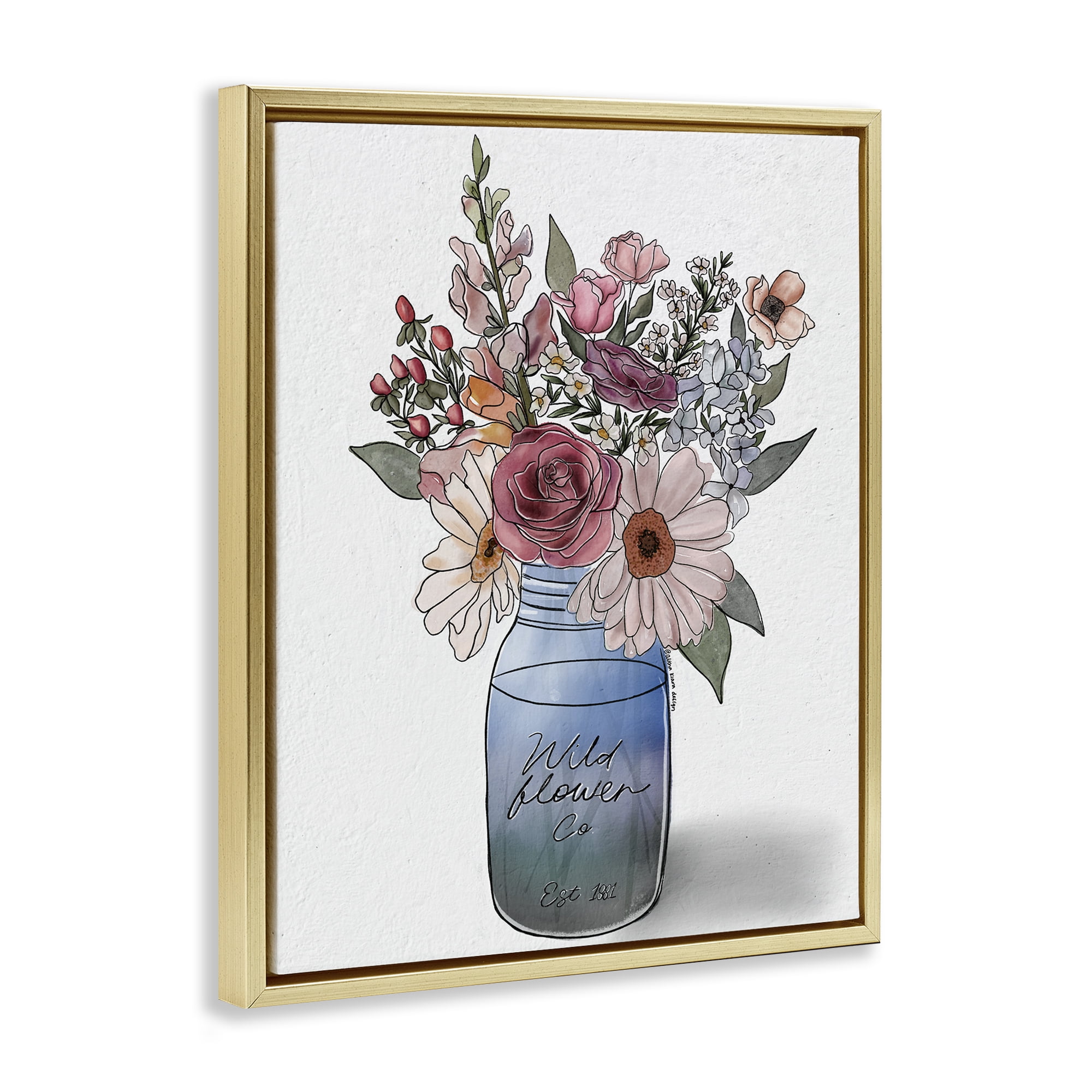 Stupell Industries Farmer's Market Florals Gold Framed Floater Canvas Wall Art, design by Alisha Kiara Design