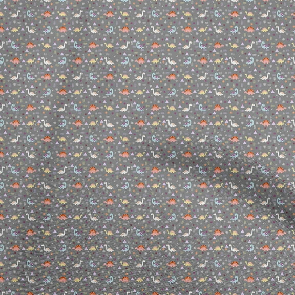 oneOone Polyester Spandex Gray Fabric Colorful Dinosaur Cartoon Sewing Craft Projects Fabric Prints By Yard 56 Inch Wide