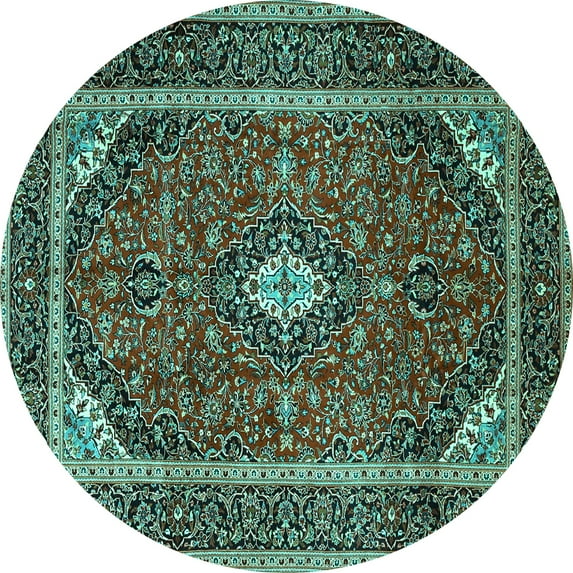 Ahgly Company Machine Washable Indoor Round Medallion Turquoise Blue Traditional Area Rugs, 3' Round