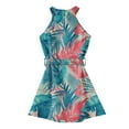 thumbnail image 5 of YOUYEDIAN Hawaiian Dresses for Teens 2026 Summer Vacation Halter Neck Sundress Tied Waist Sleeveless Dresses Vintage Palm Tree Printed Swing Dress,Light Blue 5-6 Years, 5 of 5