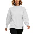 thumbnail image 6 of VBVC Women's Mock Neck Cropped Sweatshirt , Ladies' Side Slit Long Sleeve Pullover , Casual Fall Winter Tops For Women, S-3XL, 6 of 8