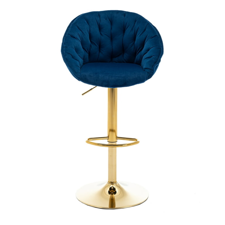 Swivel Bar Stools Set of 2 34 42 Inch Adjustable Counter Height Barstools with Tufted Back Gold Footrest and Metal Frame Vintage Upholstered Bar