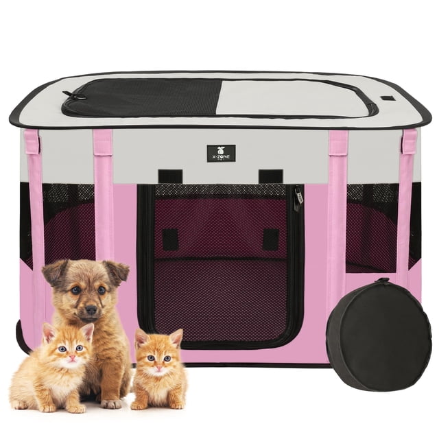 Playpen X-ZONE PET Dog portátil, plegable para interiores y exteriores, rosa