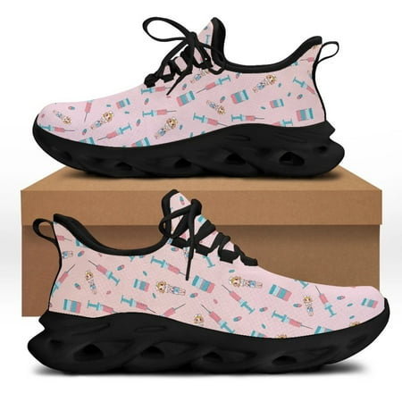 

Yikeluo Pink Cartoon Doctor Nurse Shoes for Women Female Flats Shoes Running Sneakers Light Mesh Ladies Footwear Chaussure Femme