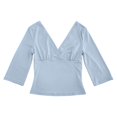thumbnail image 4 of XIYON Womens T Shirts Solid Color 3/4 Sleeve V Neck Top For Casual Everyday Tee Shirt Slim Fit Basic Tee Trendy Fall Outfits, 4 of 5