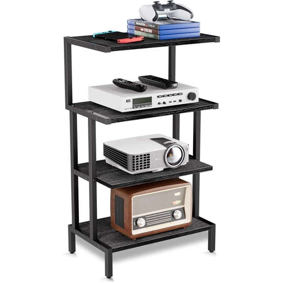 Black 4-Tier Media Stand, Gaming Shelf for Video Game Console and Electronics Organizer