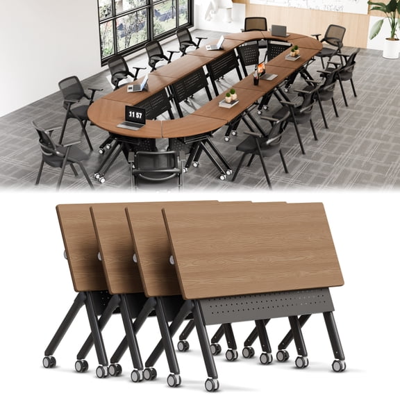Conference Table,Conference Room Table with Wheels,Rectangle Shaped Training Table,55.1IN Meeting Tables for Office Classroom