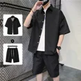 thumbnail image 2 of Conjunto de camiseta y pantalones cortos para hombre, color negro liso, sudaderas, chándal, camisetas, pantalones cortos, novedad, conjunto de 2 piezas para hombre, camisetas y tops, talla XL, 2 of 4