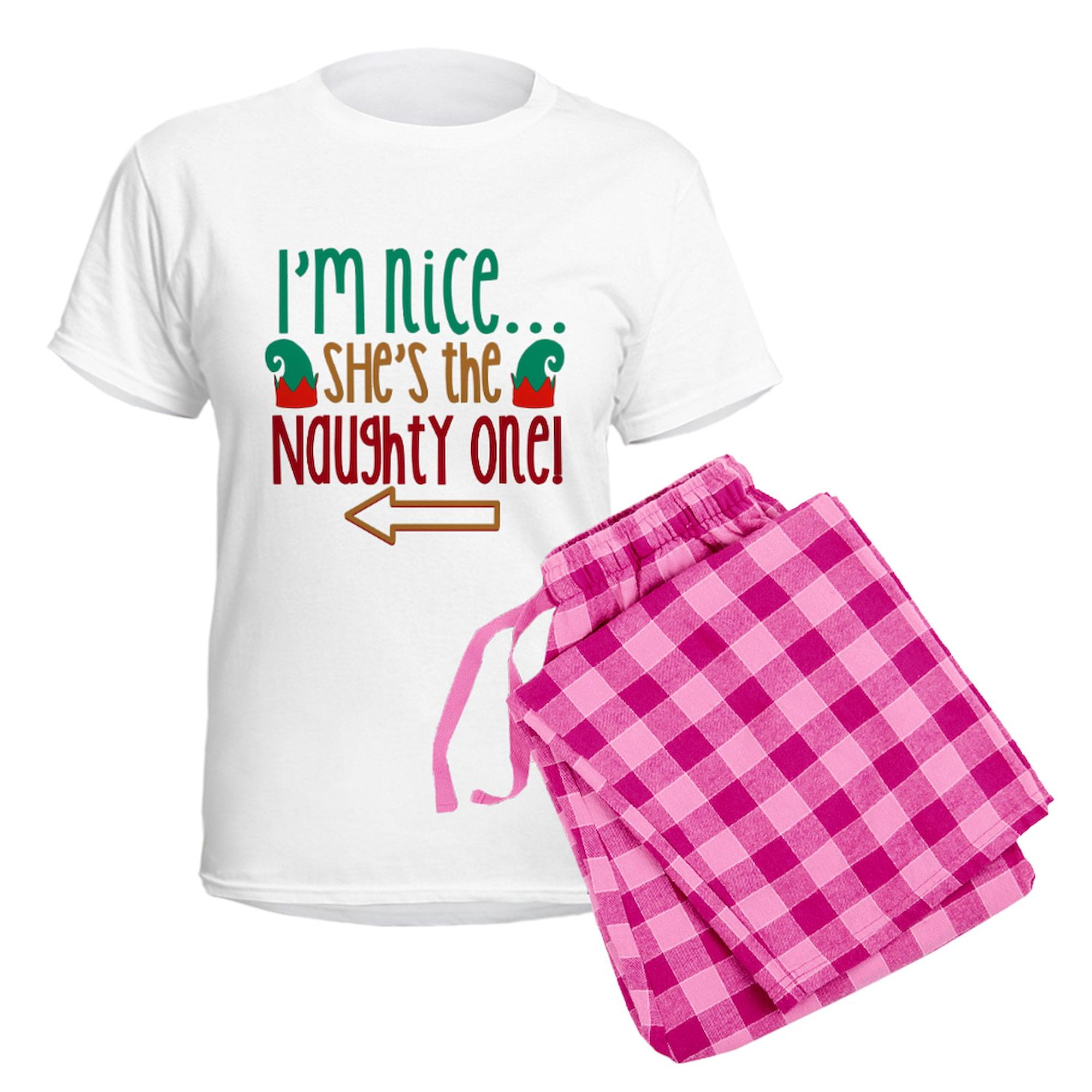 CafePress - Im Nice She's Naughty Elf Hat Women's Light Pajama - Women's Short Sleeve Print T-Shirt and Pants Light Cotton Pajama Set