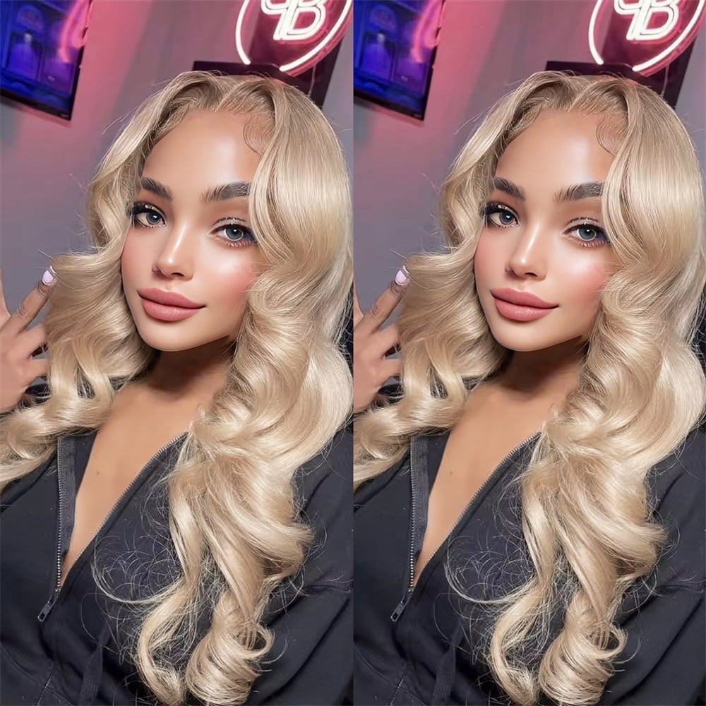 Balayage Milk Tea Ash Blonde Highlight Brazilian Remy Human Hair Wig 13x4 Body Wave Mini Knots HD Transparent Lace Front Wigs Human Hair 180% Density Pre Plucked Natural Hairline Human Hair Wig